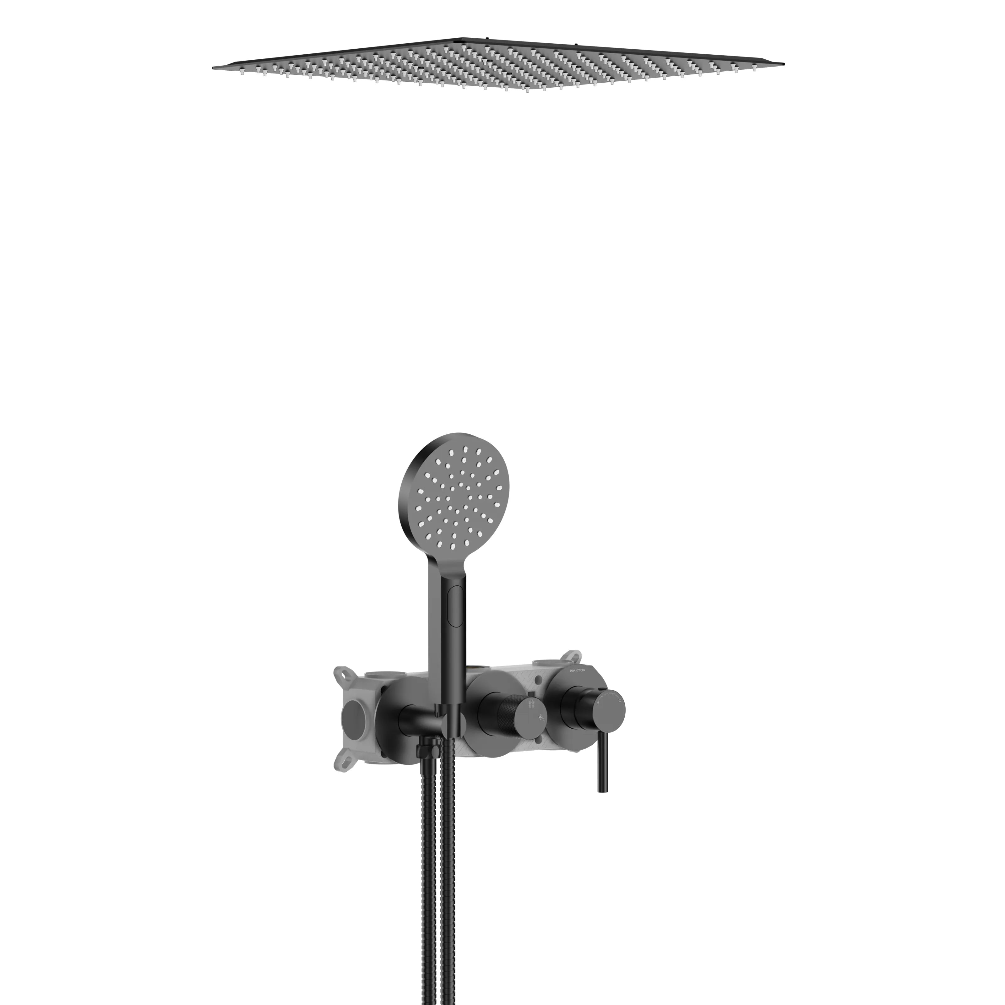 Circular 2-way Wall Concealed Shower Faucet With Rain Shower and Hand Shower AH502004 Matte Black