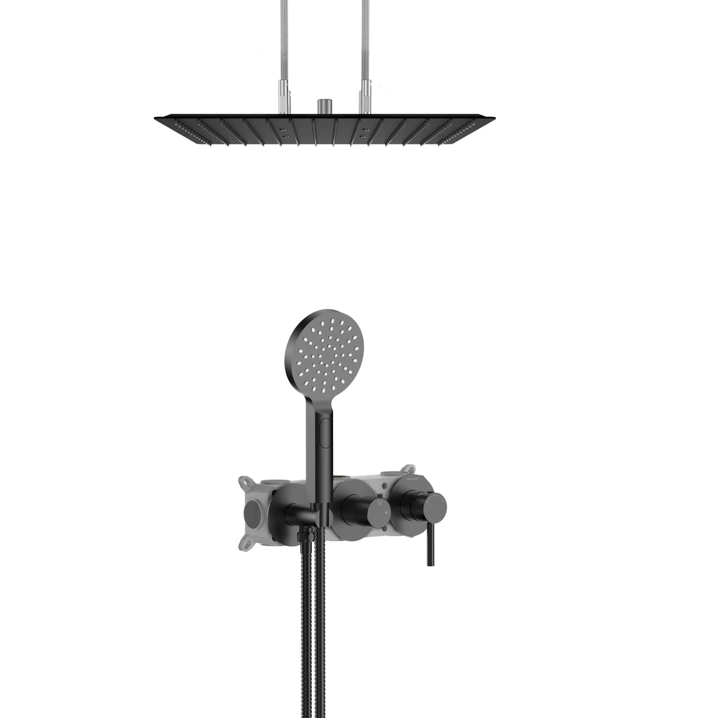 Circular 2 Function Shower System With Rough In Valve and 16" Overhead Shower-AH502005 Matte Black