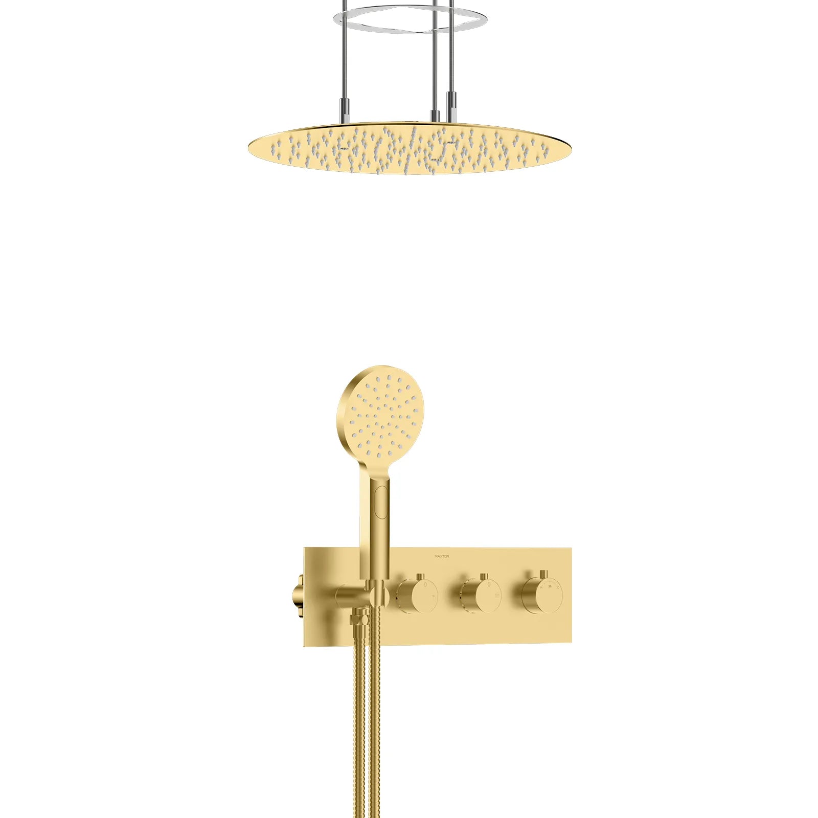 Circular 2 Way Thermostatic Wall Concealed Faucet with shower header and hand Shower AH502204 Brushed Gold