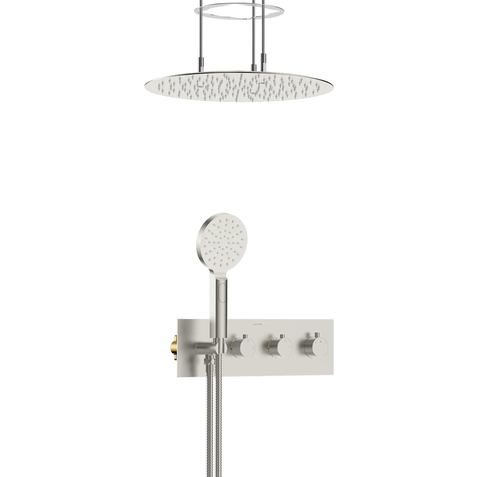 Circular 2 Way Thermostatic Wall Concealed Faucet with shower header and hand Shower AH502204 Brushed Nickel