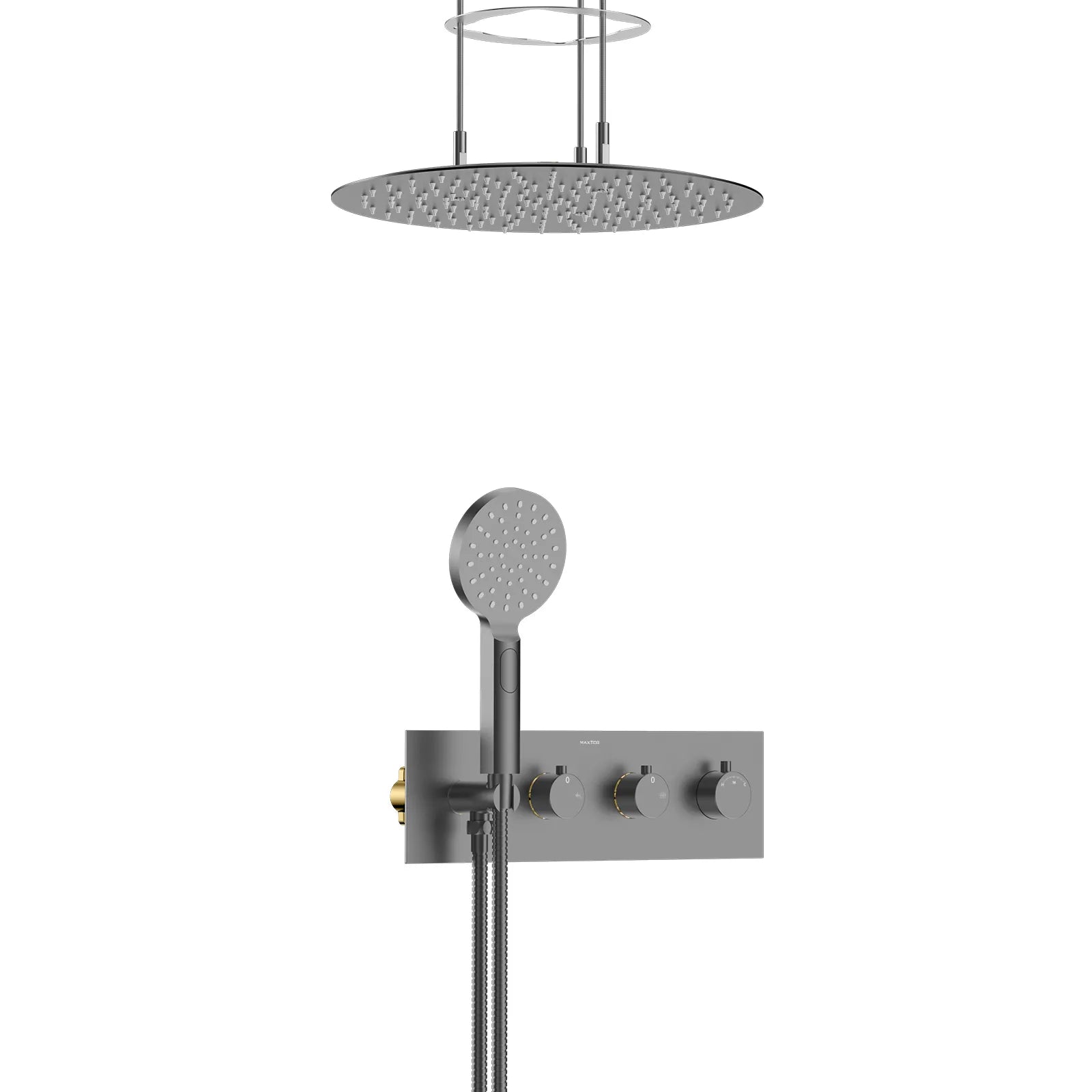 Circular 2 Way Thermostatic Wall Concealed Faucet with shower header and hand Shower AH502204 Brushed Gun Metal