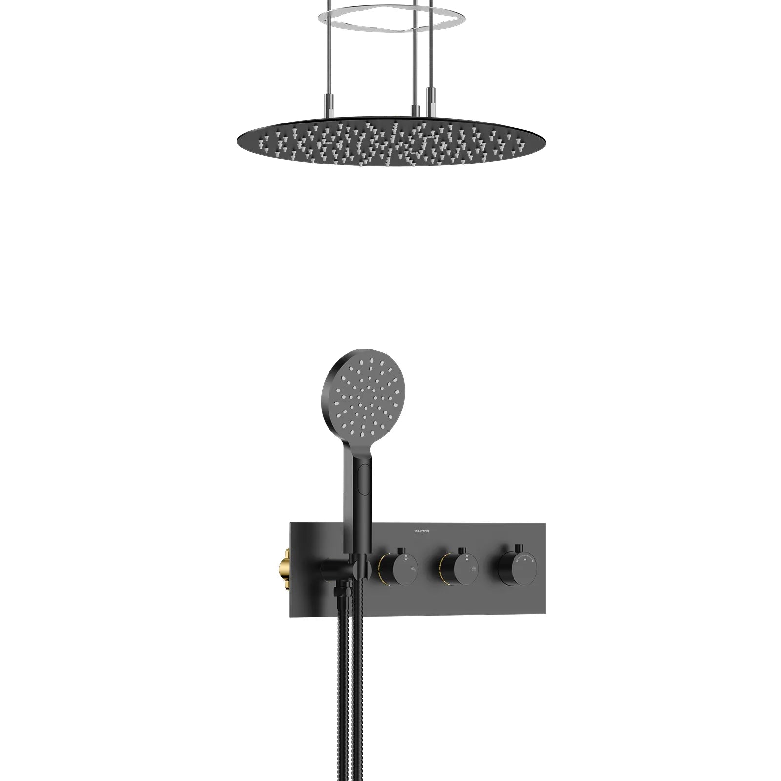 Circular 2 Way Thermostatic Wall Concealed Faucet with shower header and hand Shower AH502204 Matte Black