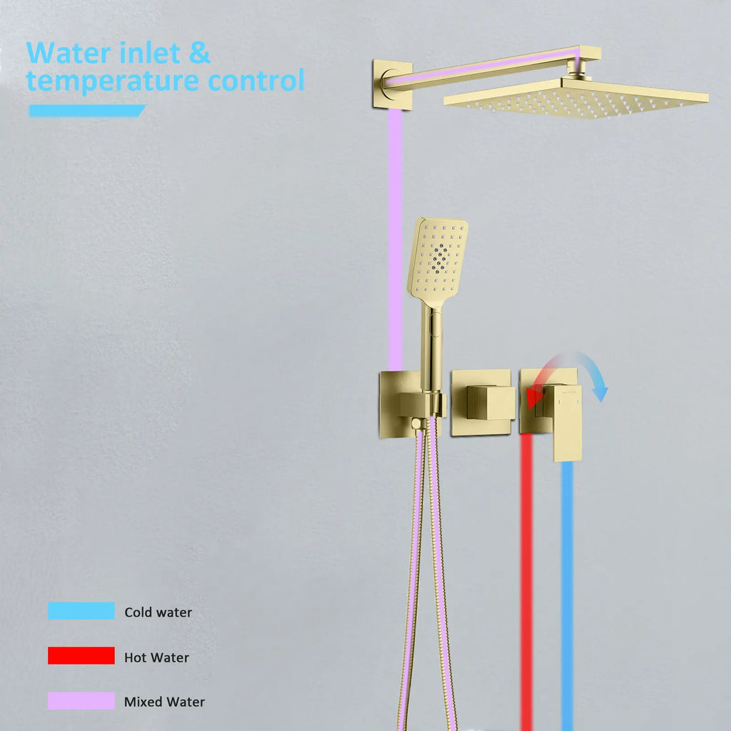 AH502100 2 Way Wall Concealed Shower System– Luxury Brass Mixer with Rainfall Shower
