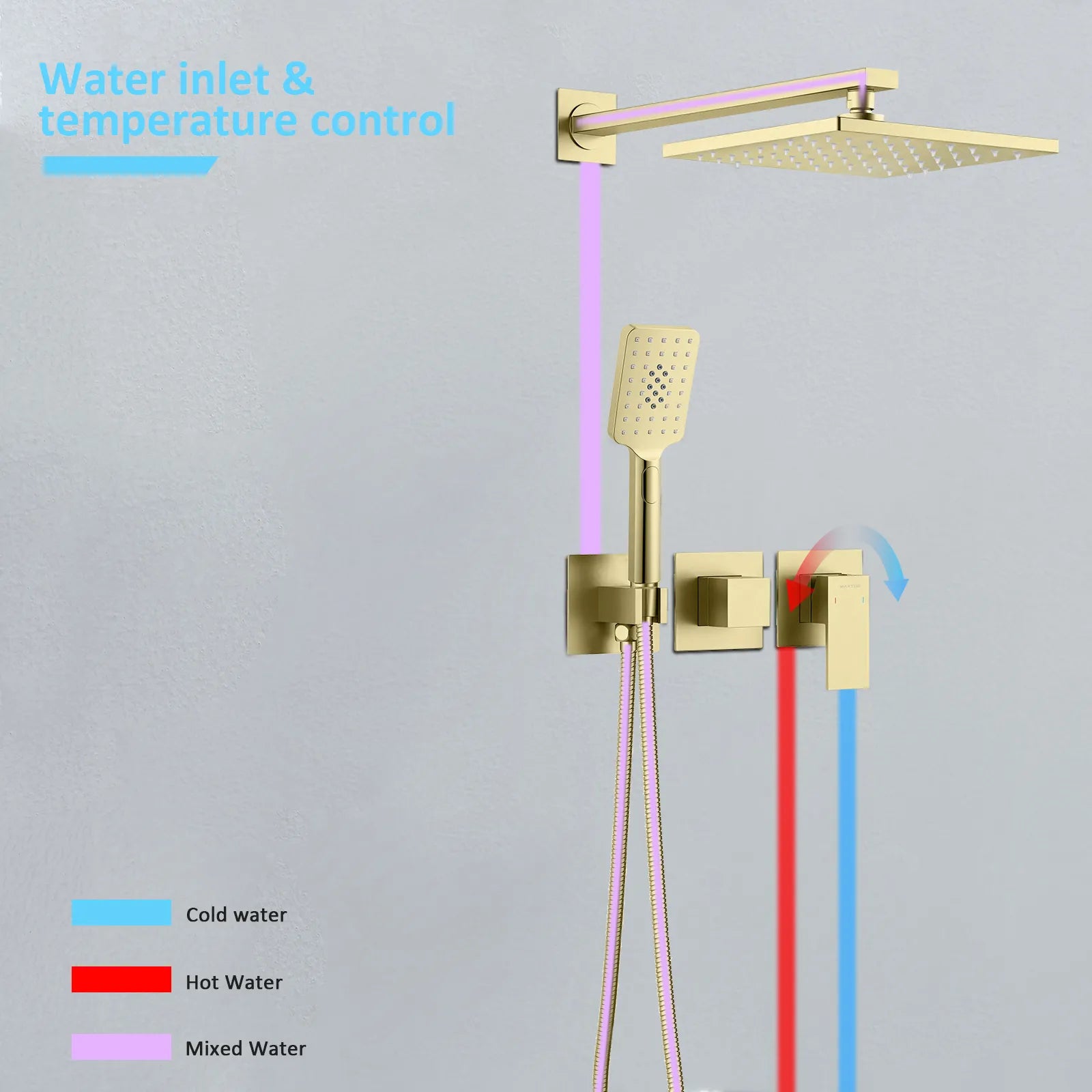 AH502100 2 Way Wall Concealed Shower System– Luxury Brass Mixer with Rainfall Shower