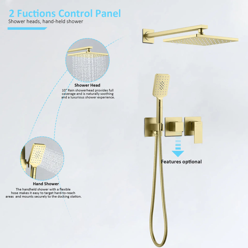 AH502100 2 Way Wall Concealed Shower System– Luxury Brass Mixer with Rainfall Shower