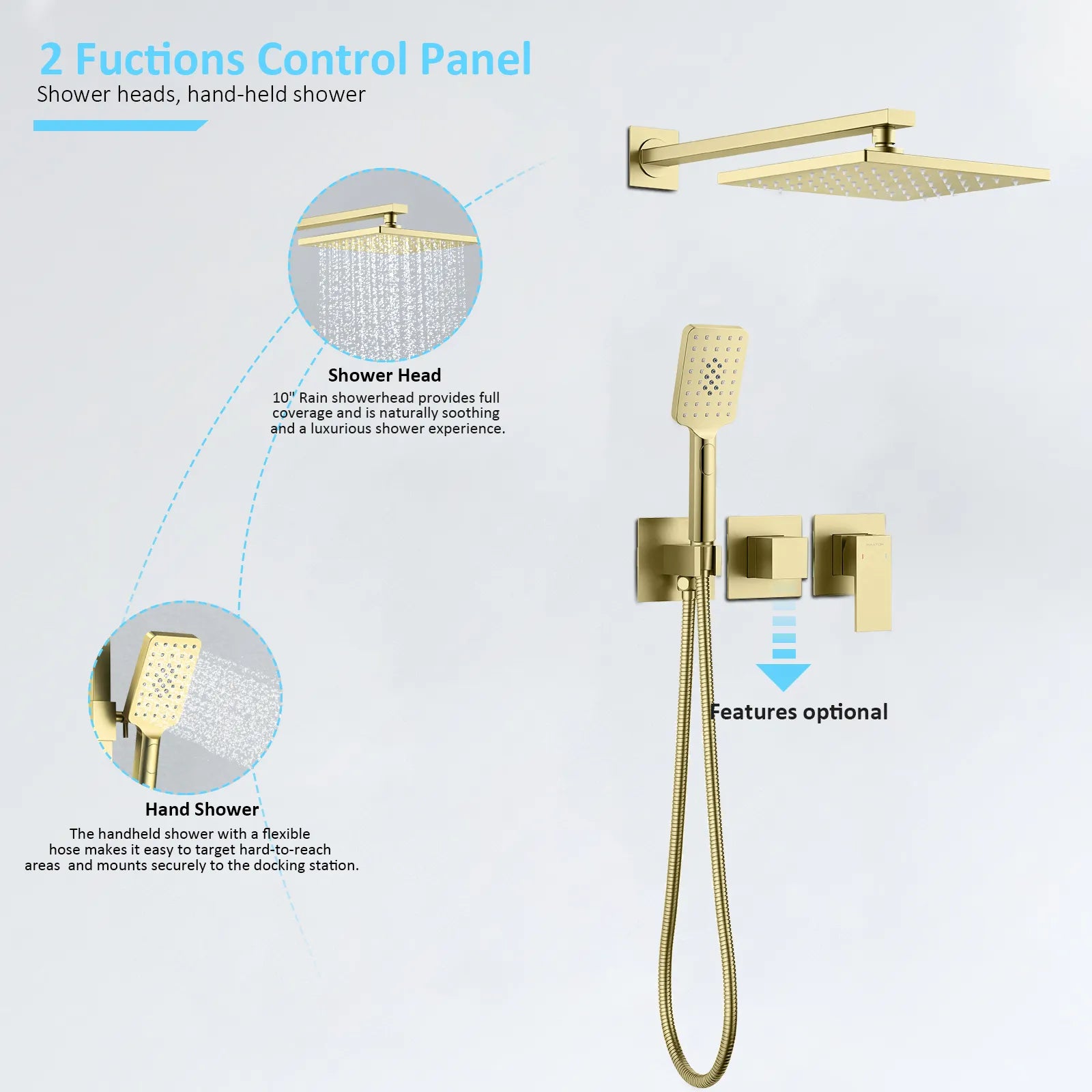 AH502100 2 Way Wall Concealed Shower System– Luxury Brass Mixer with Rainfall Shower