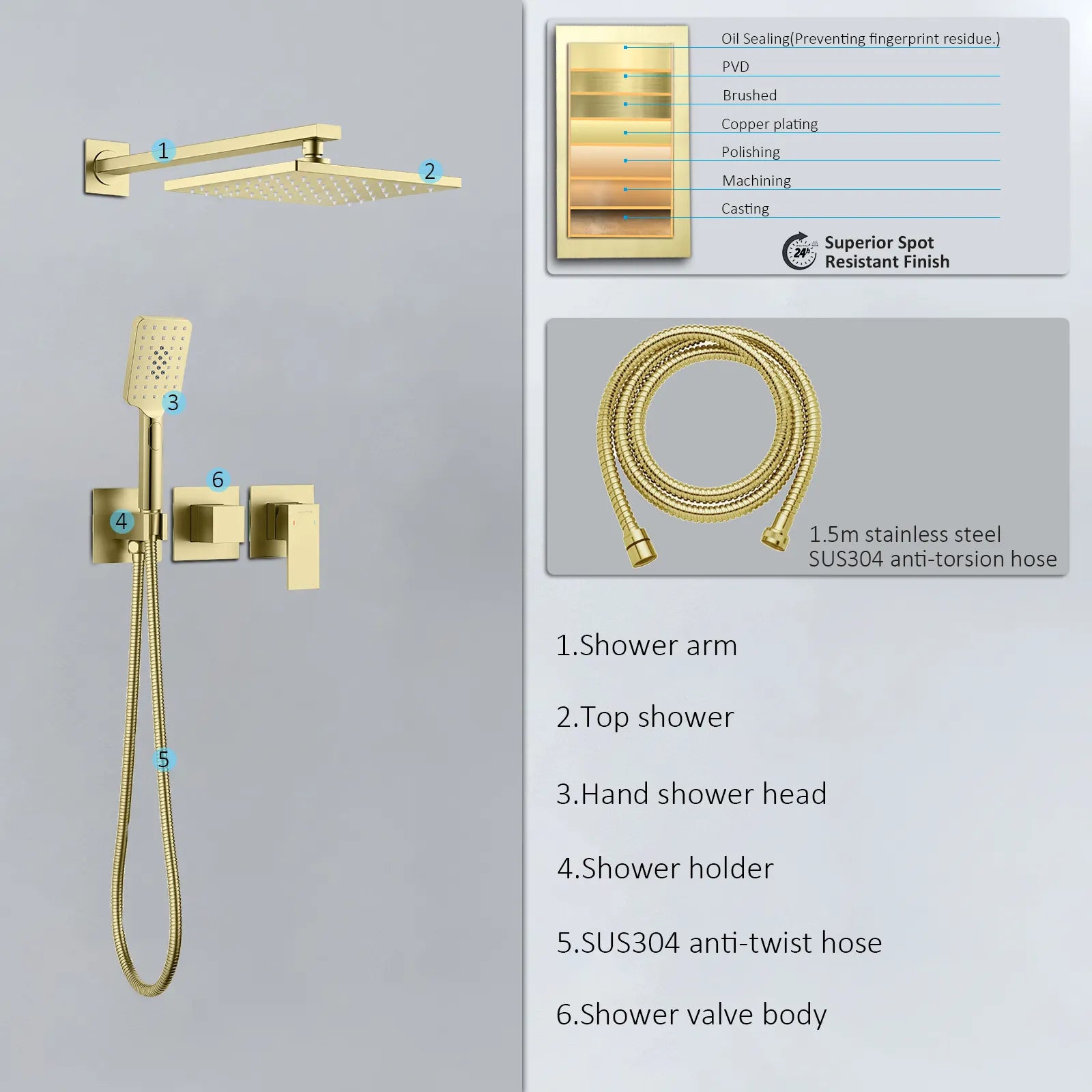 AH502100 2 Way Wall Concealed Shower System– Luxury Brass Mixer with Rainfall Shower