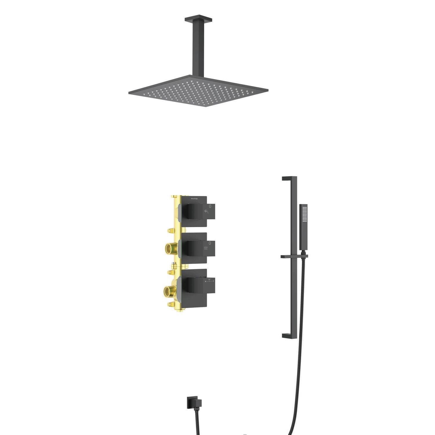 2 Way Thermostatic wall shower set with hand shower AV512000 Matte Black