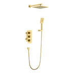AV512100 Thermostatic 2 Way Wall Concealed Shower Set – Brass Rough-In Valve with Overhead & Handheld Brushed Gold