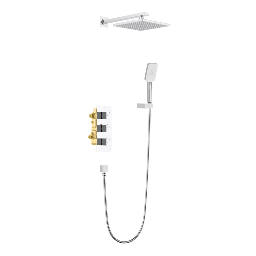 AV512100 Thermostatic 2 Way Wall Concealed Shower Set – Brass Rough-In Valve with Overhead & Handheld Chrome