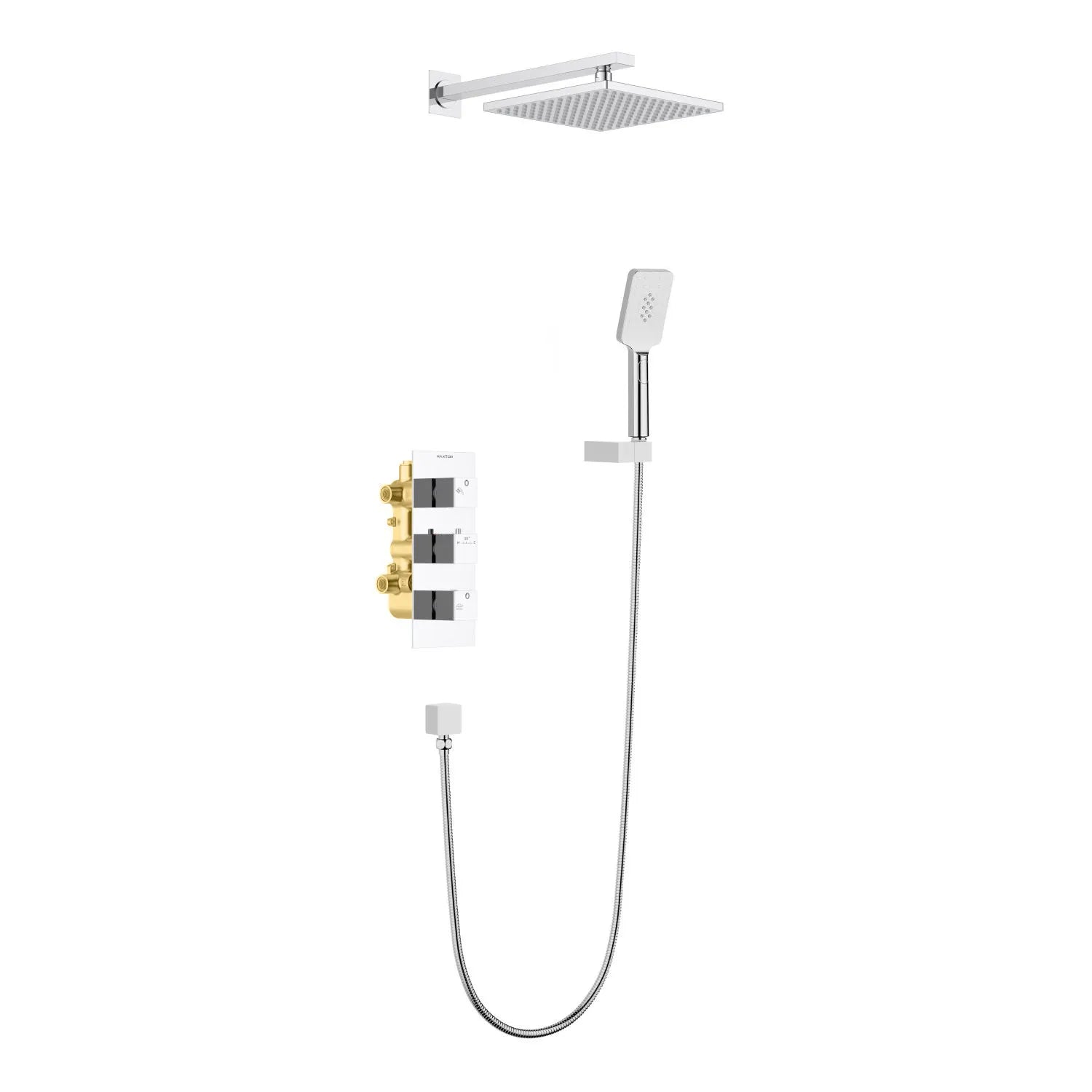 AV512100 Thermostatic 2 Way Wall Concealed Shower Set – Brass Rough-In Valve with Overhead & Handheld Chrome
