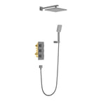 AV512100 Thermostatic 2 Way Wall Concealed Shower Set – Brass Rough-In Valve with Overhead & Handheld Brushed Gun Metal