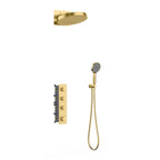 Circular 3 Way Thermostatic Shower system with 3 function overhead shower AV513004 Brushed Gold