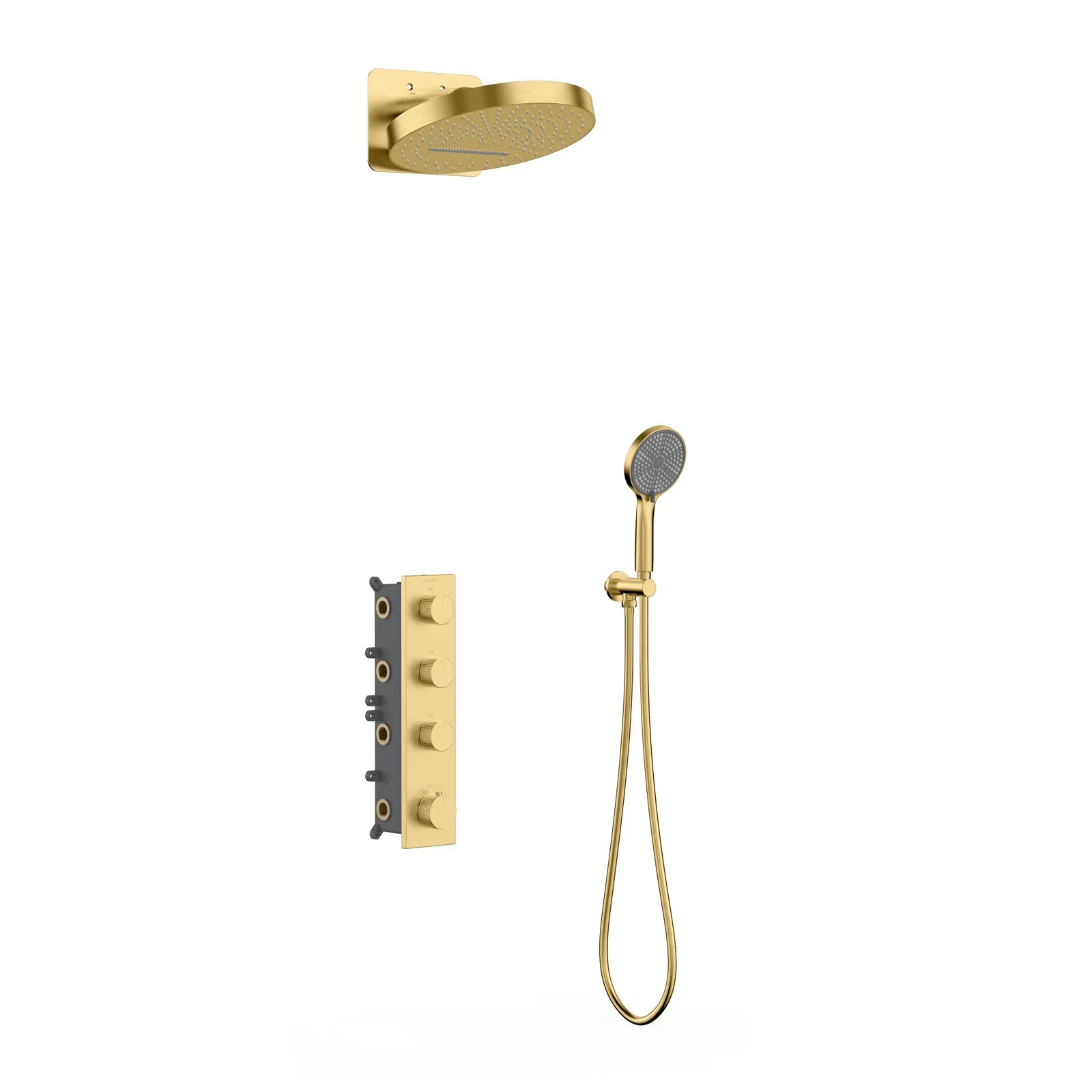 Circular 3 Way Thermostatic Shower system with 3 function overhead shower AV513004 Brushed Gold