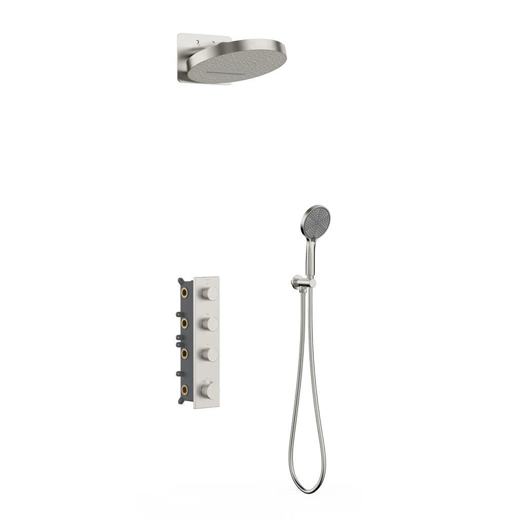 Circular 3 Way Thermostatic Shower system with 3 function overhead shower AV513004 Brushed Nickel