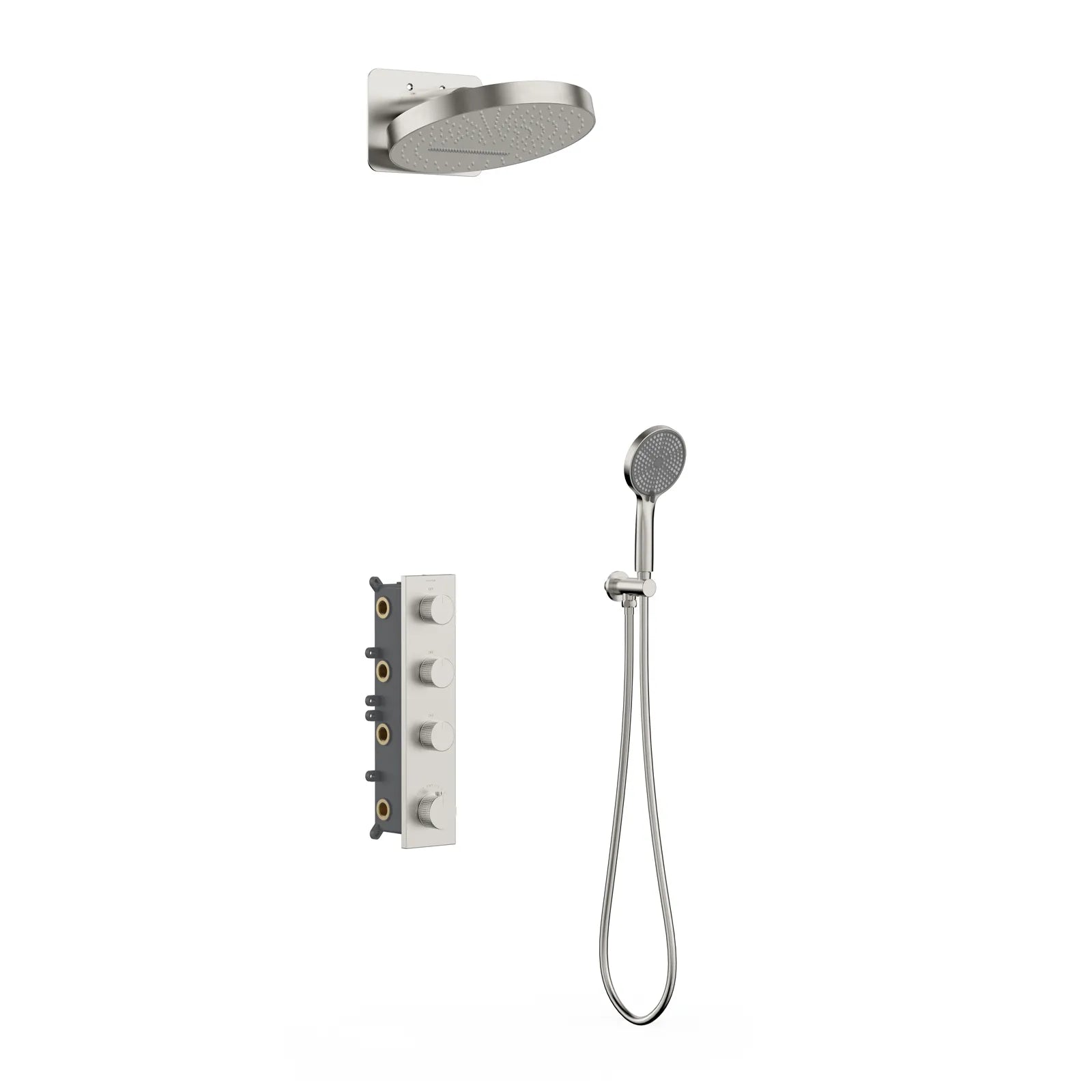 Circular 3 Way Thermostatic Shower system with 3 function overhead shower AV513004 Brushed Nickel