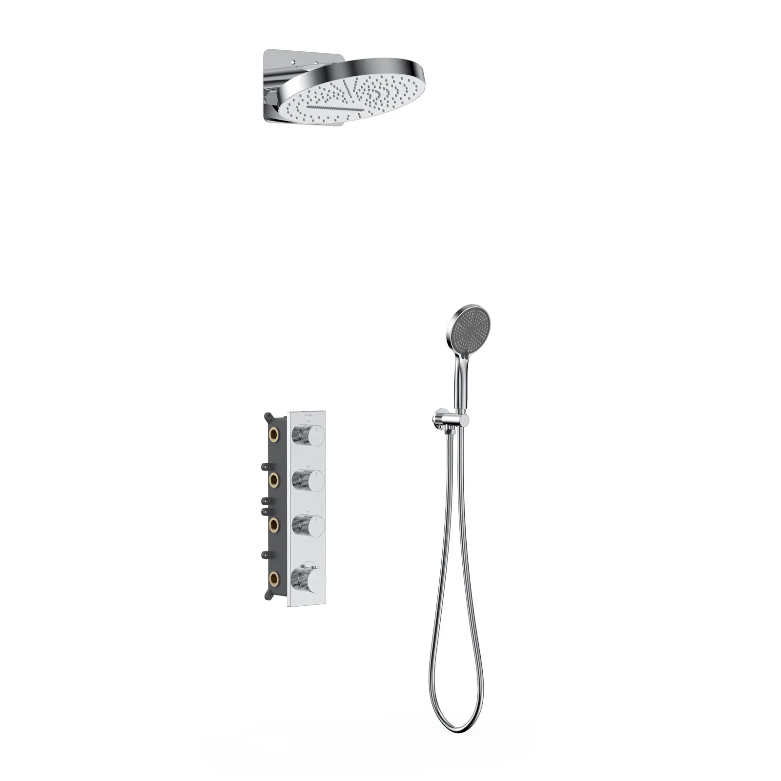 Circular 3 Way Thermostatic Shower system with 3 function overhead shower AV513004 Chrome
