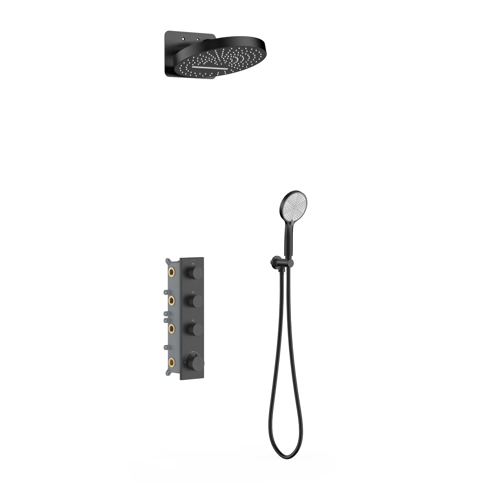 Circular 3 Way Thermostatic Shower system with 3 function overhead shower AV513004 Matte Black