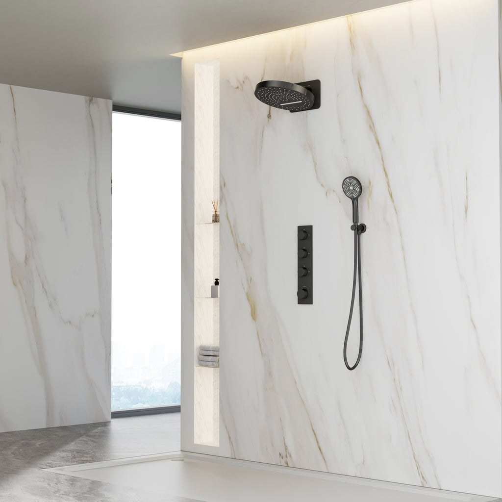 Circular 3 Way Thermostatic Shower system with 3 function overhead shower AV513004