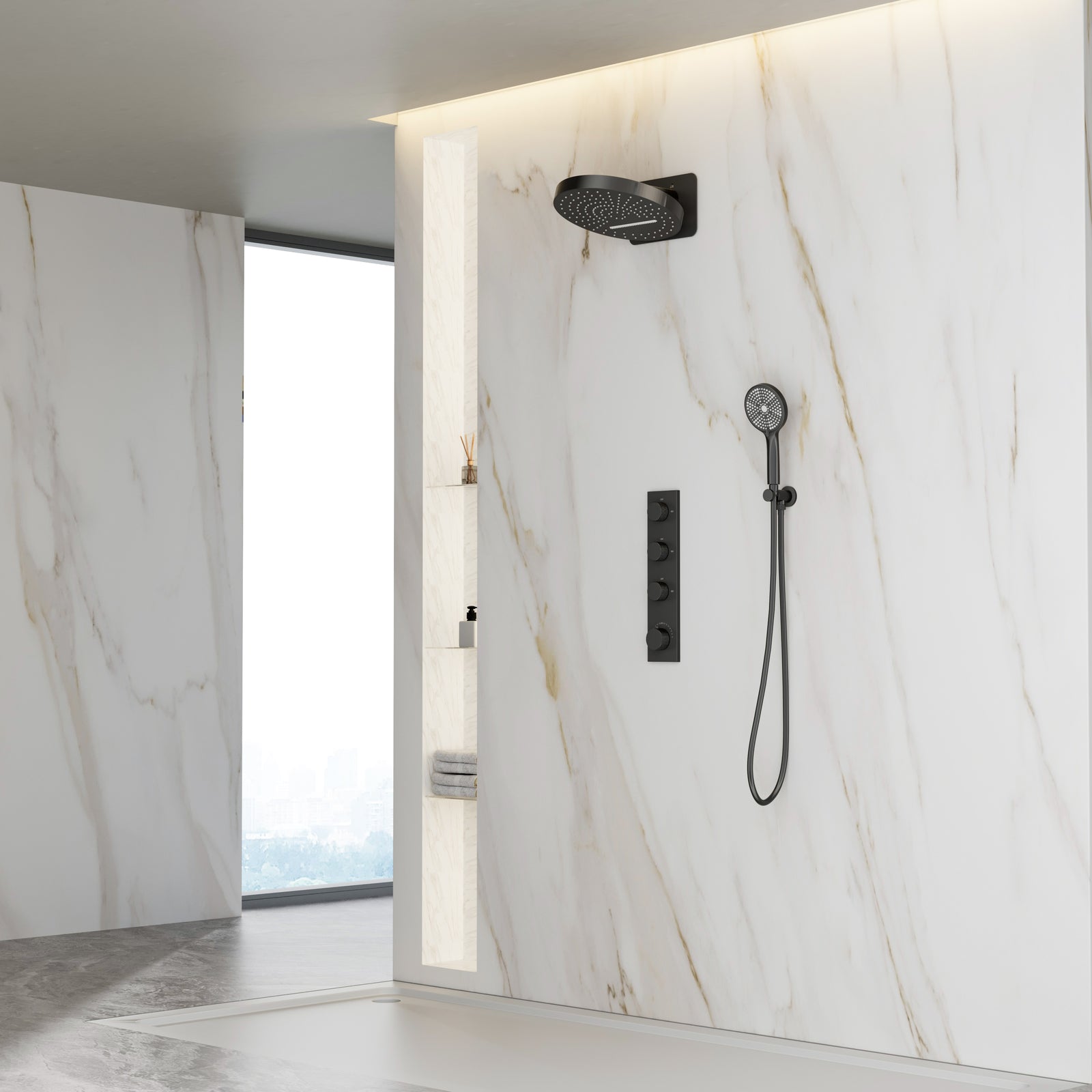 Circular 3 Way Thermostatic Shower system with 3 function overhead shower AV513004