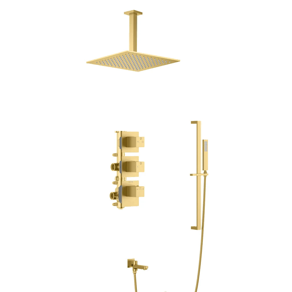 3 Way Thermostatic Wall Concealed Shower System with Bathtub Spout-AV513100 Brushed Gold