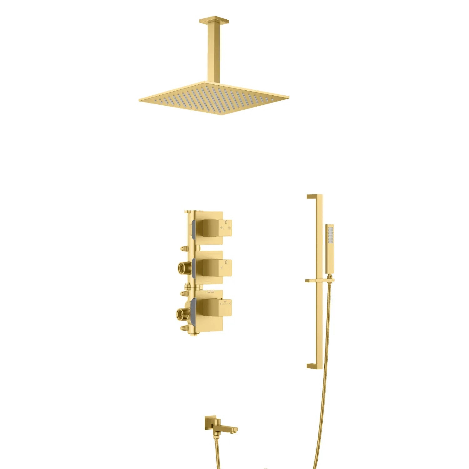 3 Way Thermostatic Wall Concealed Shower System with Bathtub Spout-AV513100 Brushed Gold