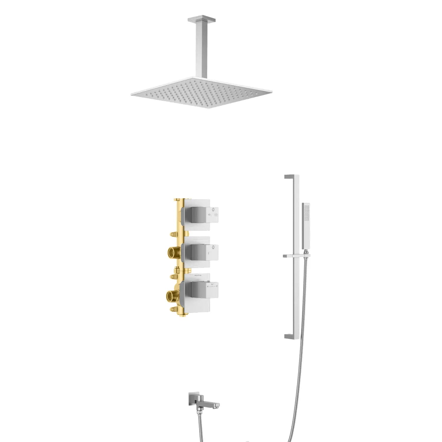 3 Way Thermostatic Wall Concealed Shower System with Bathtub Spout-AV513100 Brushed Nickel
