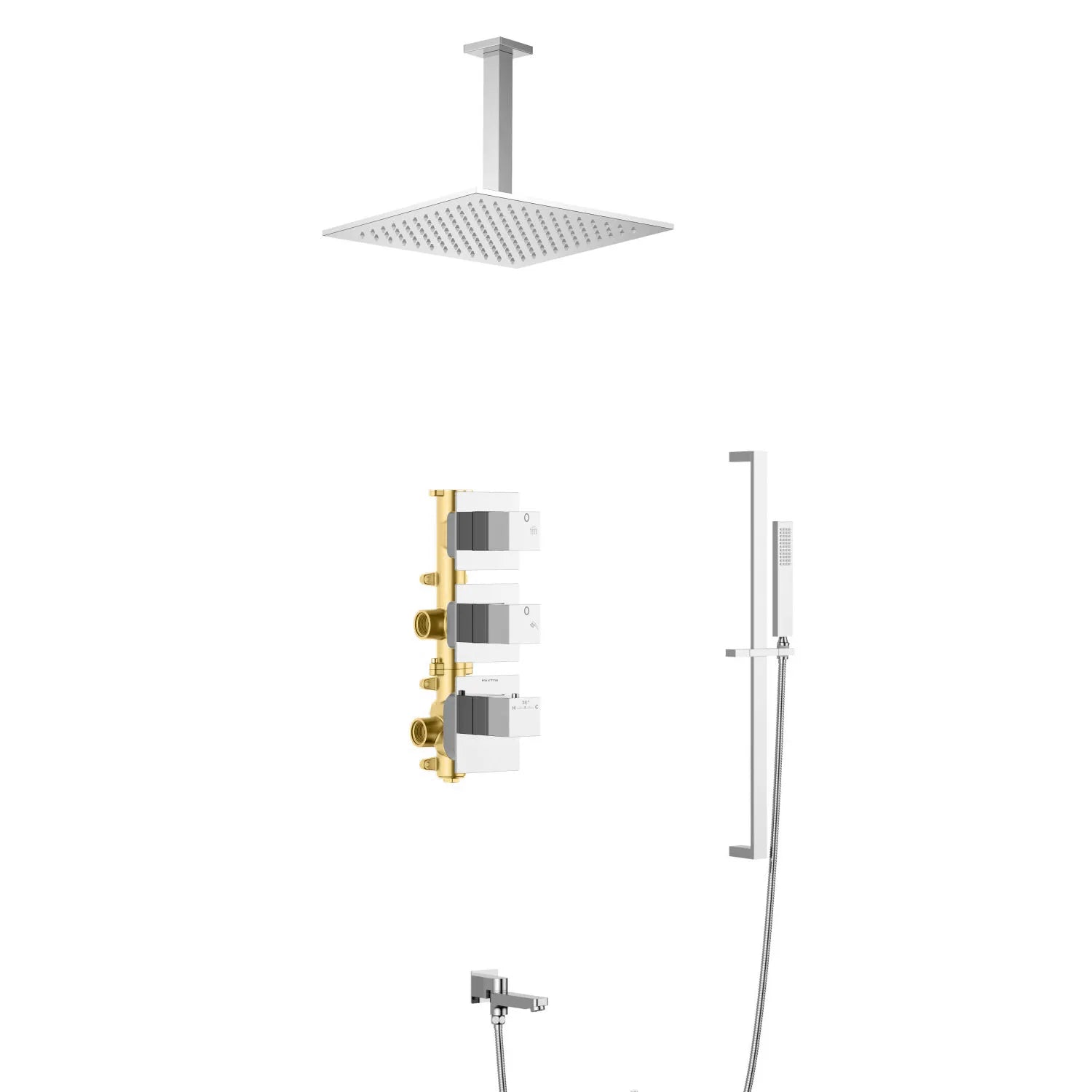 3 Way Thermostatic Wall Concealed Shower System with Bathtub Spout-AV513100 Chrome