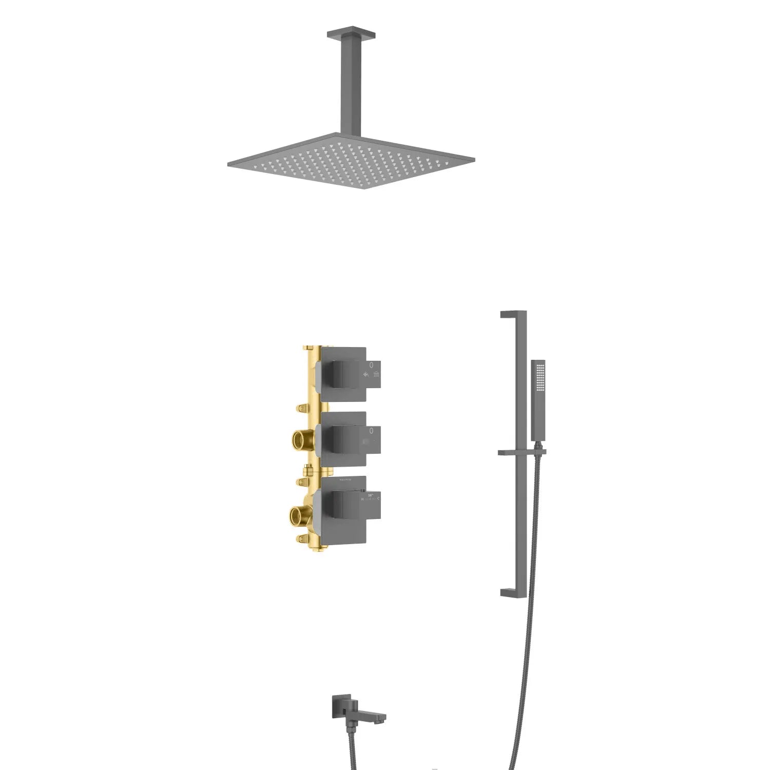 3 Way Thermostatic Wall Concealed Shower System with Bathtub Spout-AV513100 Brushed Gun Metal