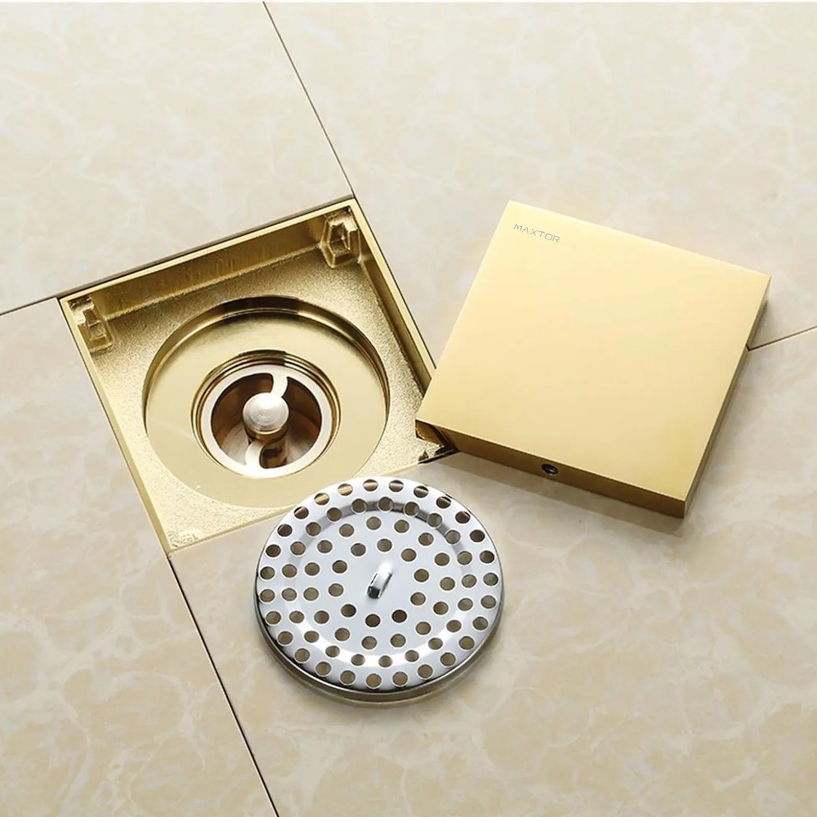 Square Solid Brass Floor Drain – Anti-Odor Gravity Drainage – BFD0001