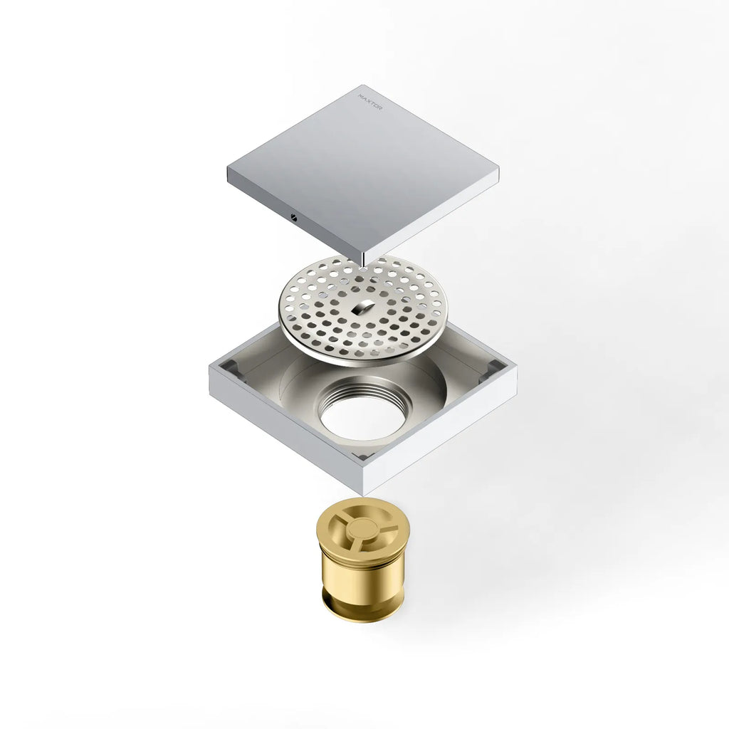 Square Solid Brass Floor Drain – Anti-Odor Gravity Drainage – BFD0001