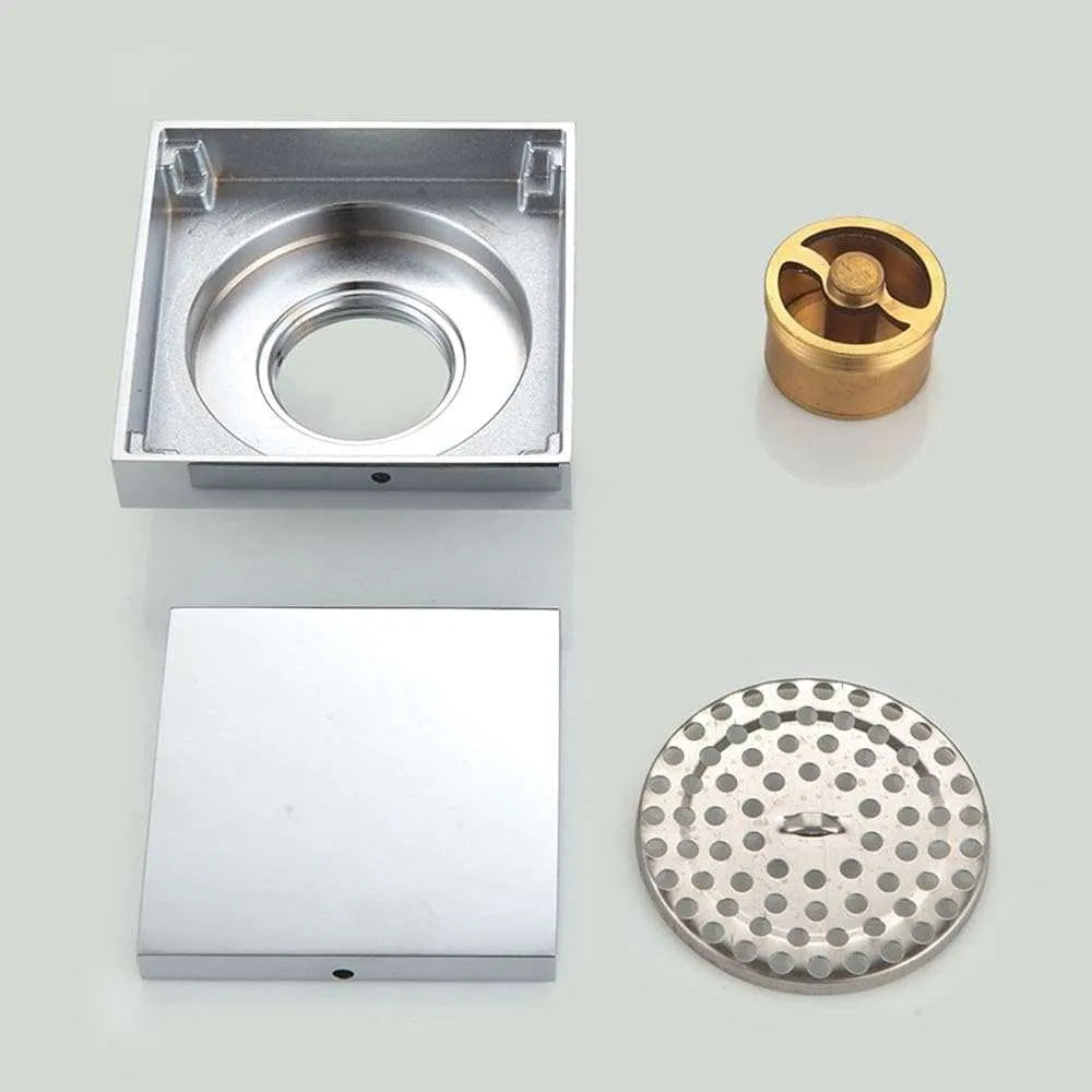 Square Solid Brass Floor Drain – Anti-Odor Gravity Drainage – BFD0001