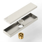 300x80mm Solid Brass Linear Shower Drain – Invisible Tile Insert Cover – BFD21006