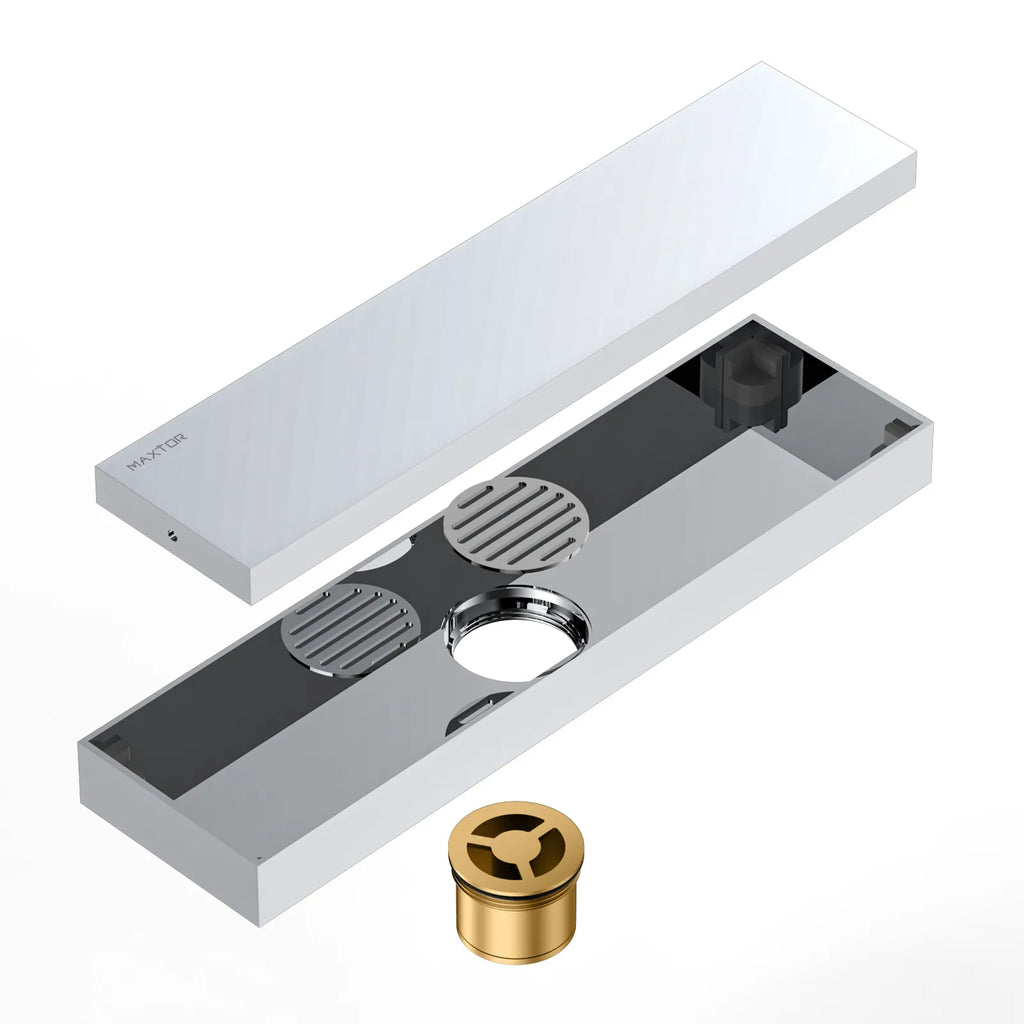 300x80mm Solid Brass Linear Shower Drain – Invisible Tile Insert Cover – BFD21006