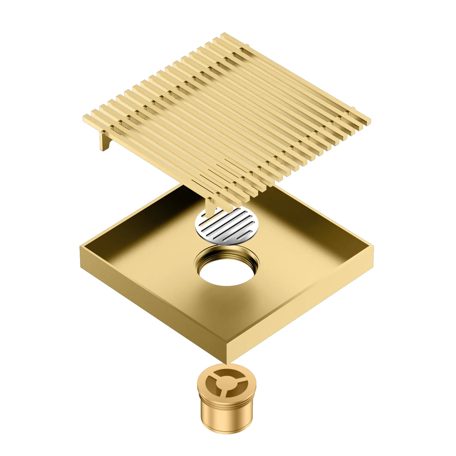 150x150mm SUS 304 Square Floor Drain – Linear Grate Anti-Odor Drain – BFD21023