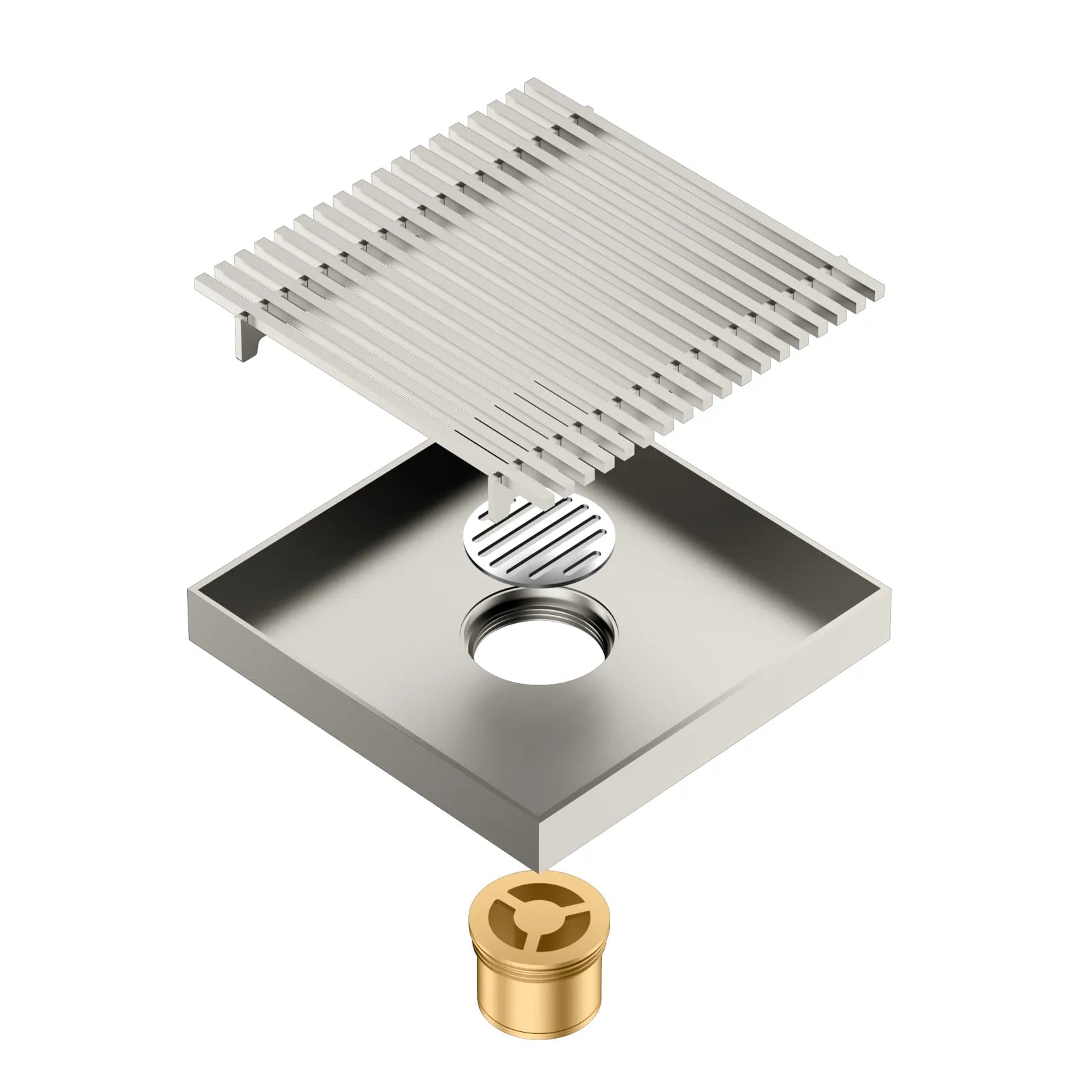 150x150mm SUS 304 Square Floor Drain – Linear Grate Anti-Odor Drain – BFD21023