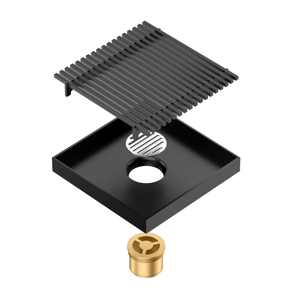 150x150mm SUS 304 Square Floor Drain – Linear Grate Anti-Odor Drain – BFD21023