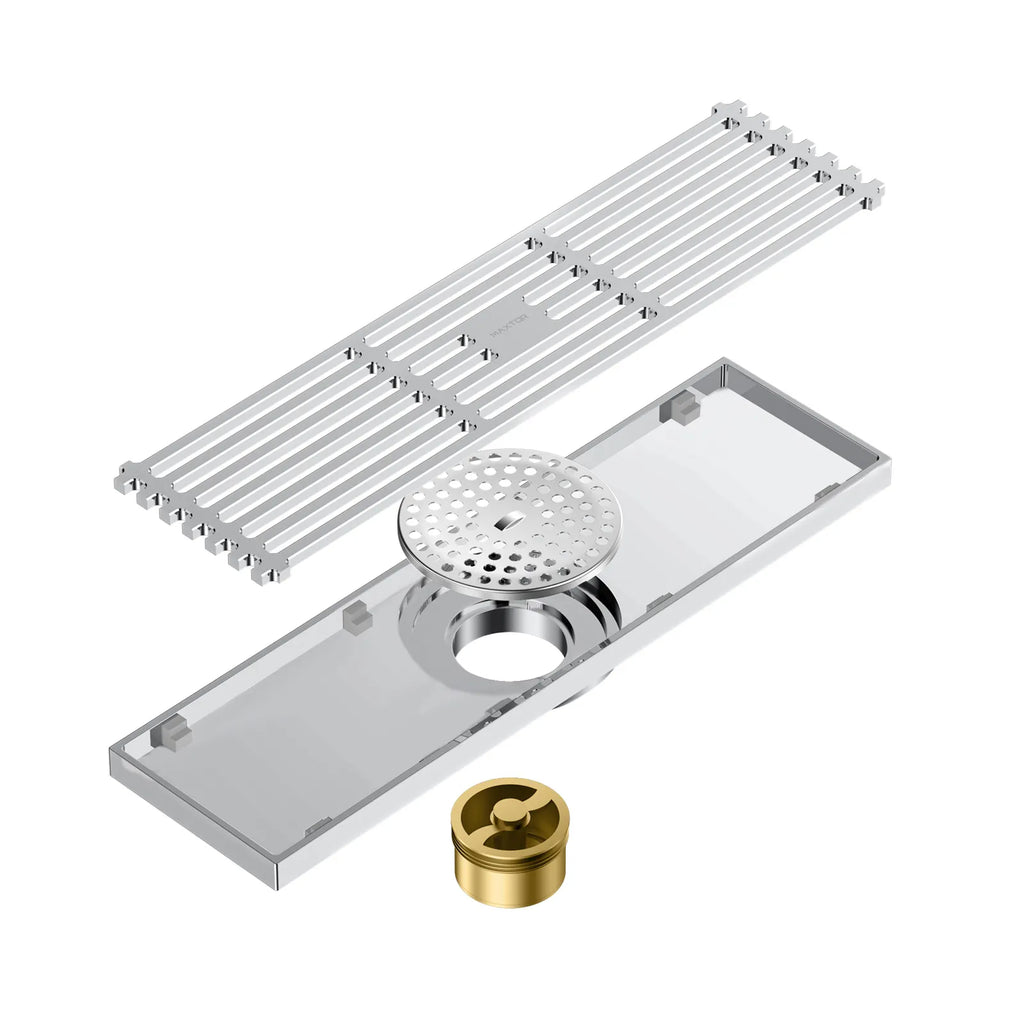 300x80mm SUS 304 Linear Shower Drain – Self-Closing Drain Core – BSD0915