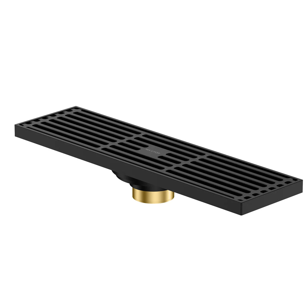 300x80mm SUS 304 Linear Shower Drain – Self-Closing Drain Core – BSD0915 Matte Black