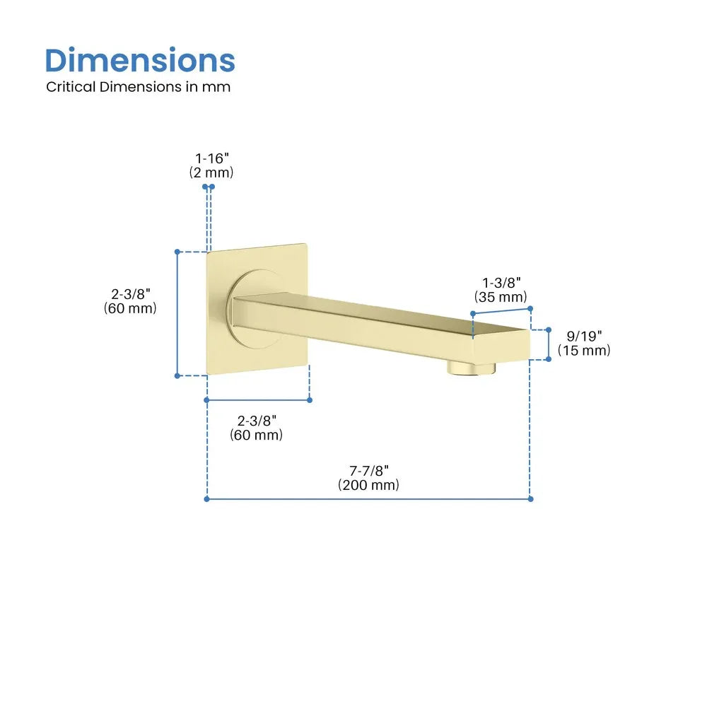 Wall-Mount Square Bath Spout – 180mm Solid Brass or SUS 304 with NEOPERL Aerator-BS0400