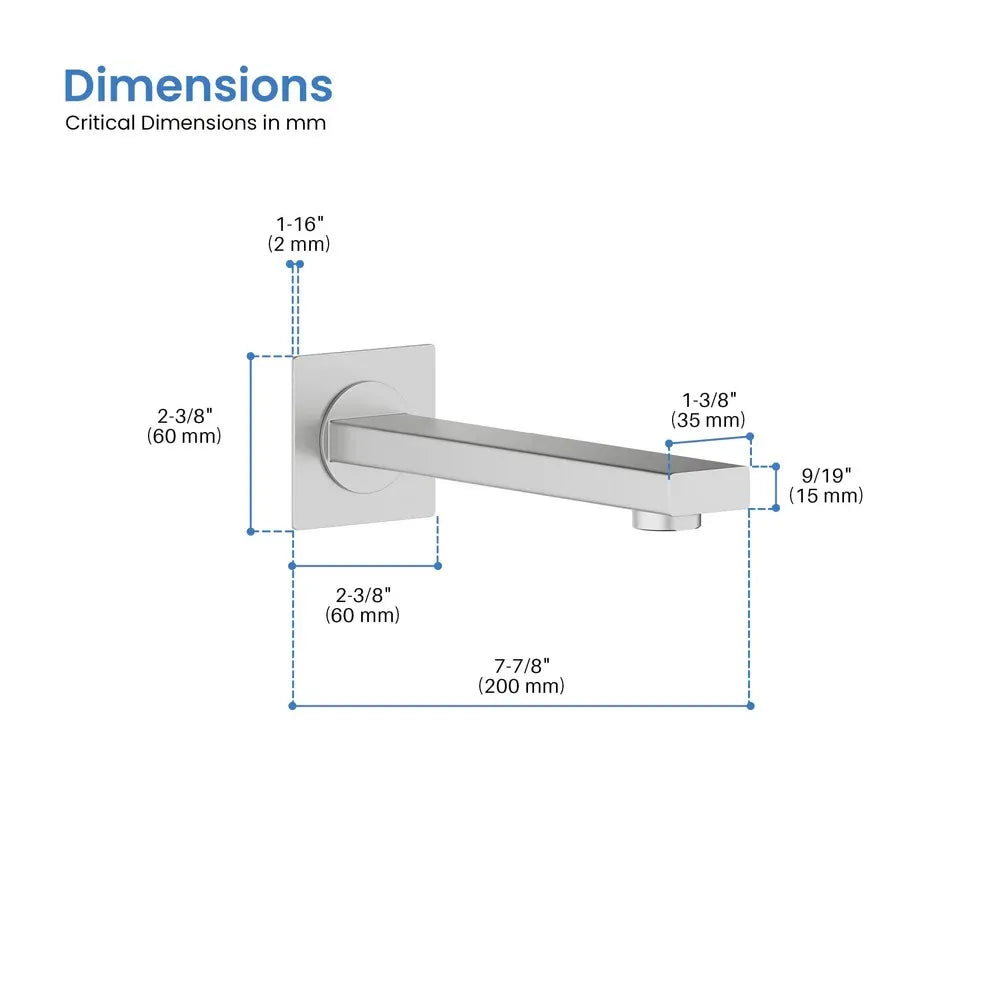Wall-Mount Square Bath Spout – 180mm Solid Brass or SUS 304 with NEOPERL Aerator-BS0400