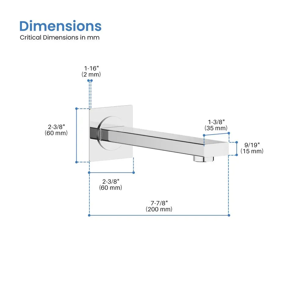 Wall-Mount Square Bath Spout – 180mm Solid Brass or SUS 304 with NEOPERL Aerator-BS0400