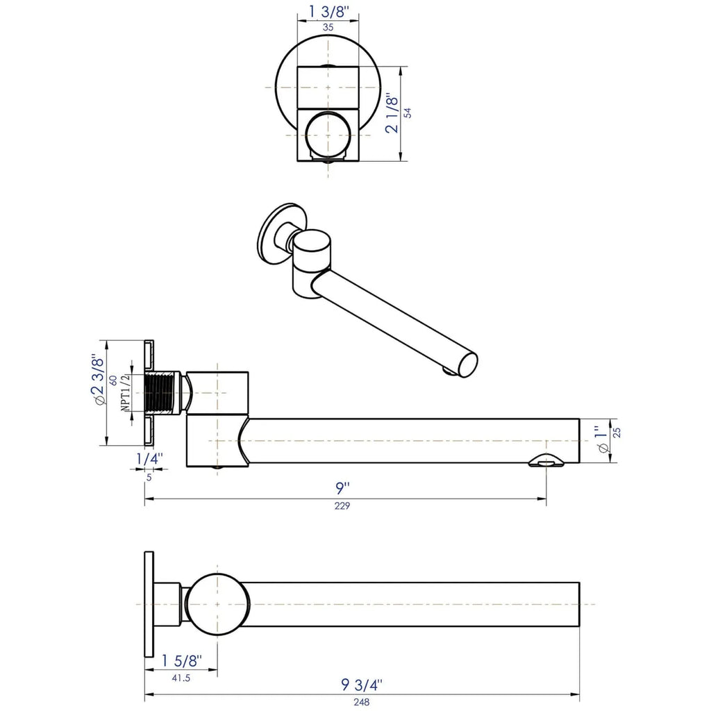Swivel Wall Mounted Bath Spout - Bath Tub Filler - BSS105 / BS0105