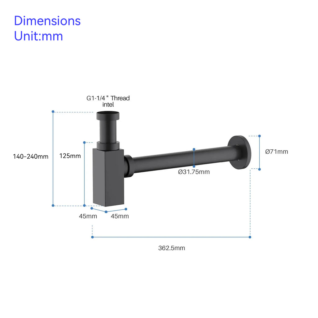 Square Bathroom Basin Bottle Trap with Extension Pipe – Anti-Odor Decorative Drain Trap – BT0004