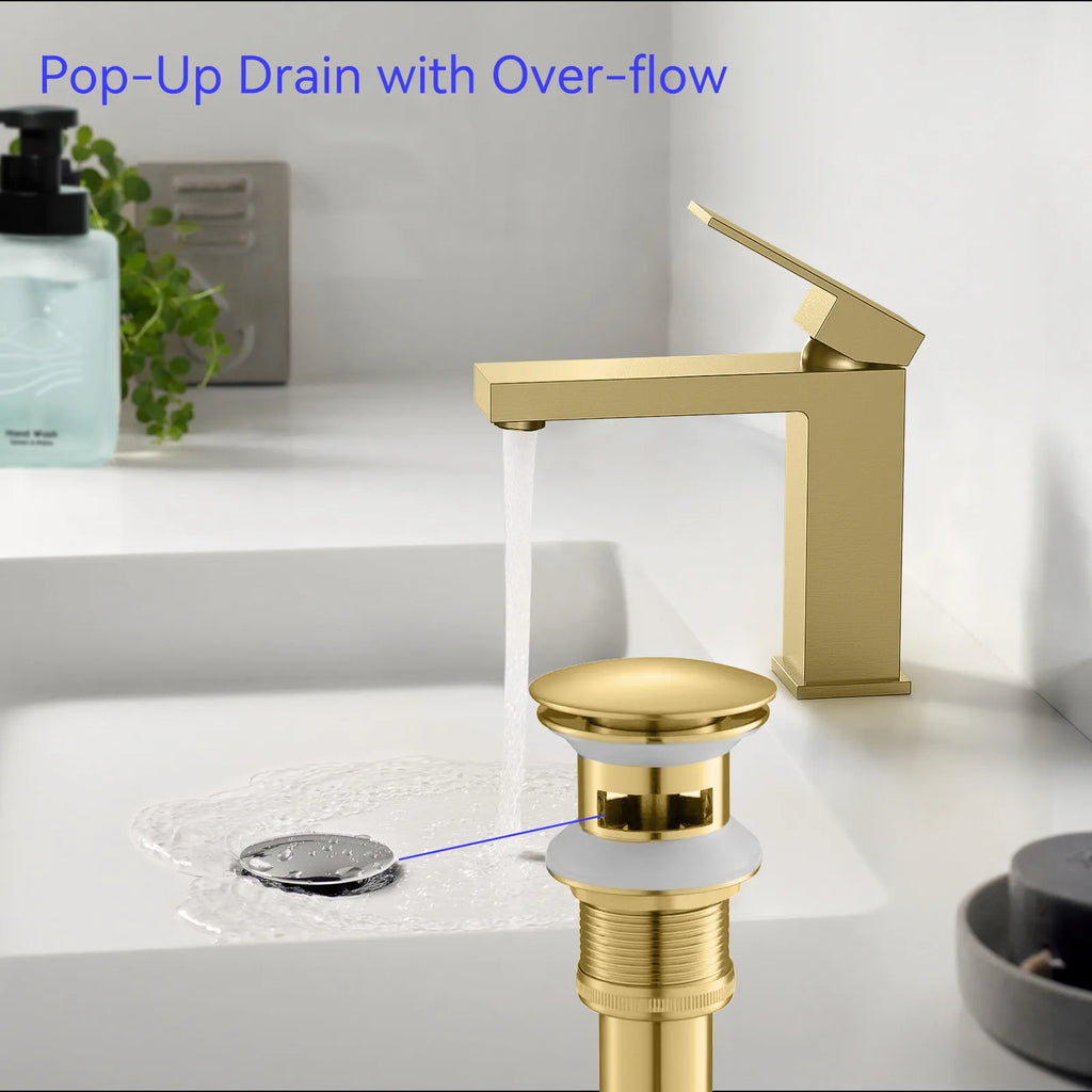Overflow Pop-Up Basin Drain with SUS Stainless Steel Pipe – Solid Brass Construction – D0001