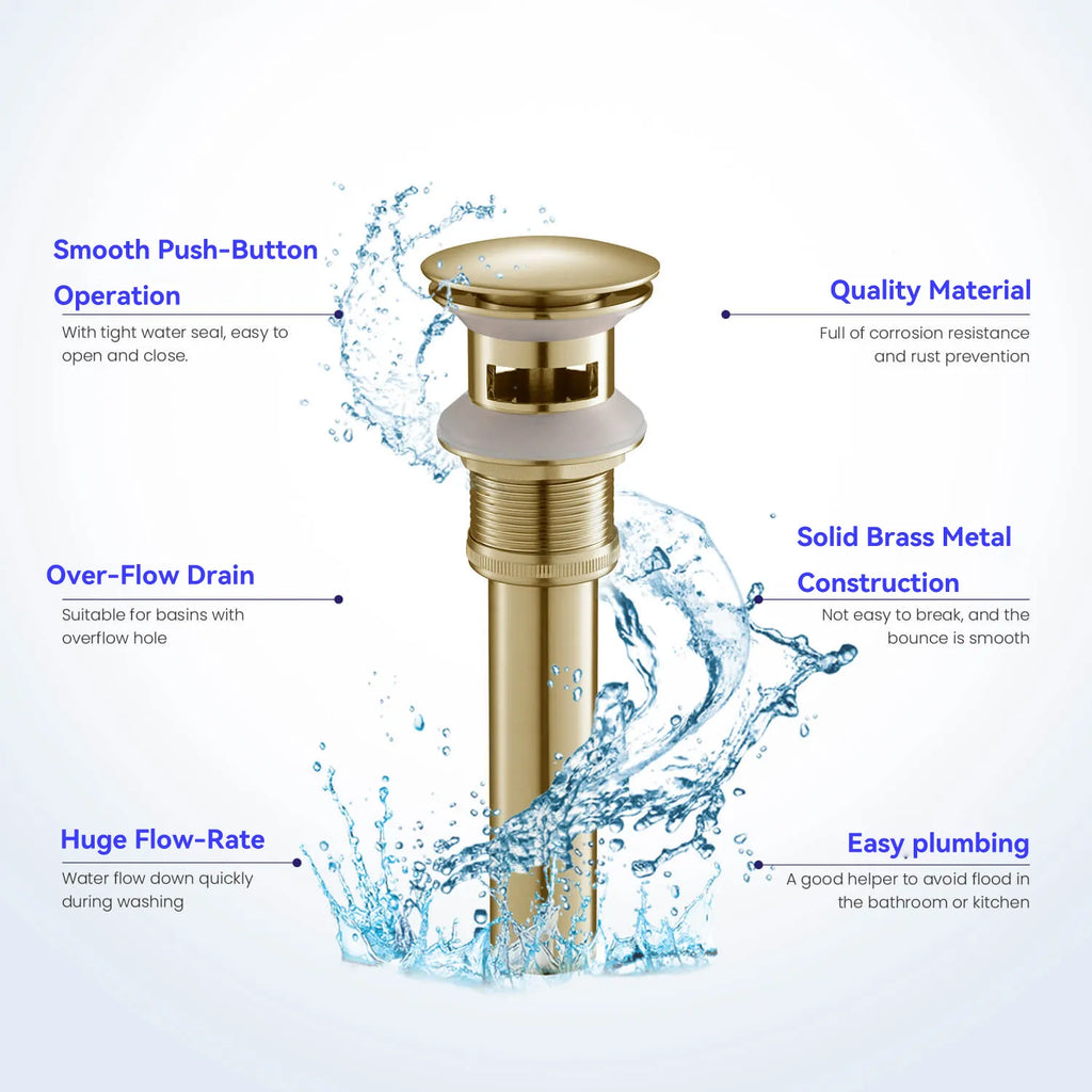 Overflow Pop-Up Basin Drain with SUS Stainless Steel Pipe – Solid Brass Construction – D0001