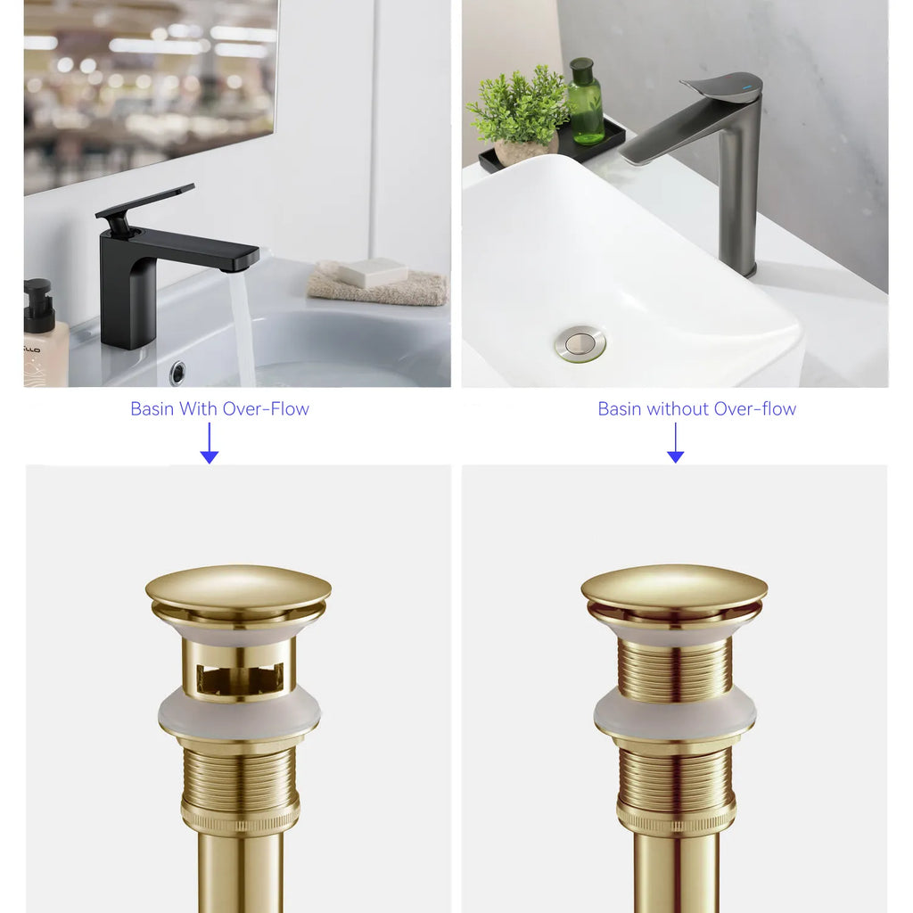 Overflow Pop-Up Basin Drain with SUS Stainless Steel Pipe – Solid Brass Construction – D0001