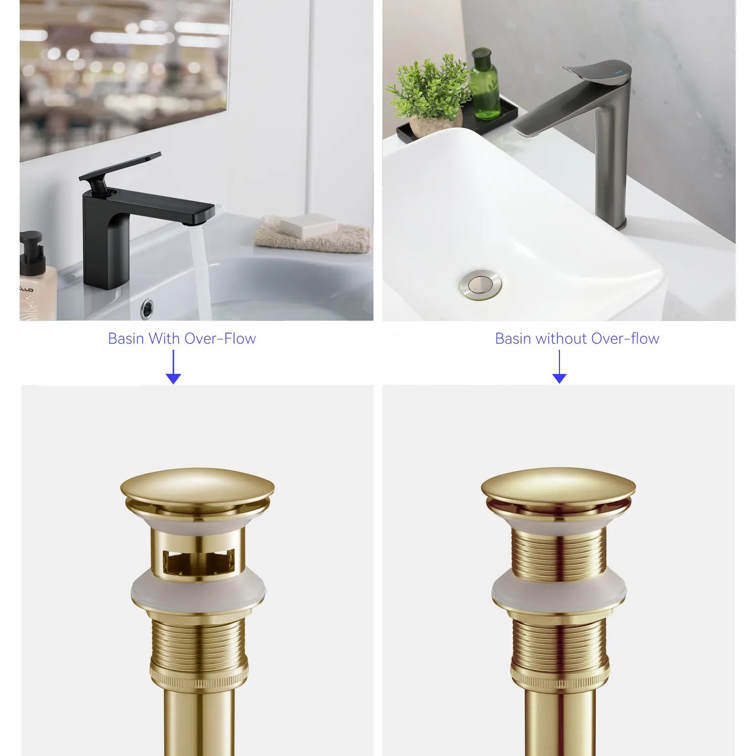 Overflow Pop-Up Basin Drain with SUS Stainless Steel Pipe – Solid Brass Construction – D0001
