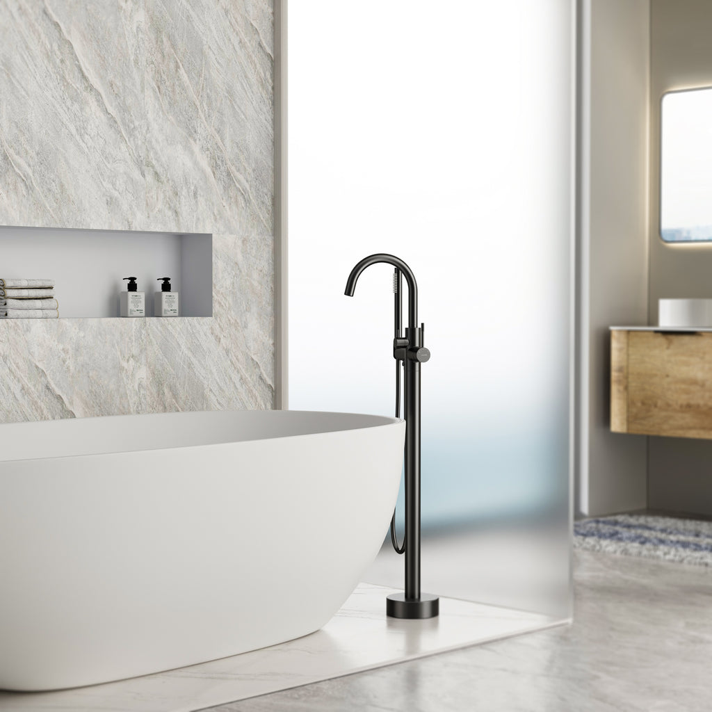 2 Way Free Standing Bathtub Faucet with Hand Shower – Floor Mounted Tub Filler – TF022031