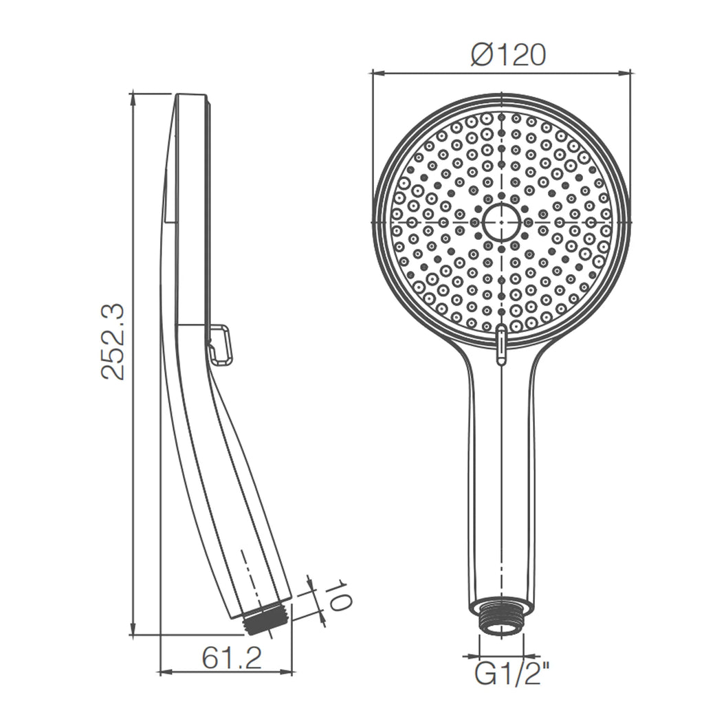 3-Function Round ABS Hand Shower – Rain+Boost+Mist Spray Modes with Rotary Control-HS2018